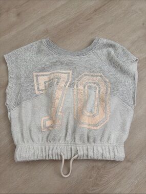 Urban Outfitters Gray Cropped Sweatshirt with Metallic Rose Gold '70'